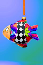 Majolica Fish Polish Glass Ornament 