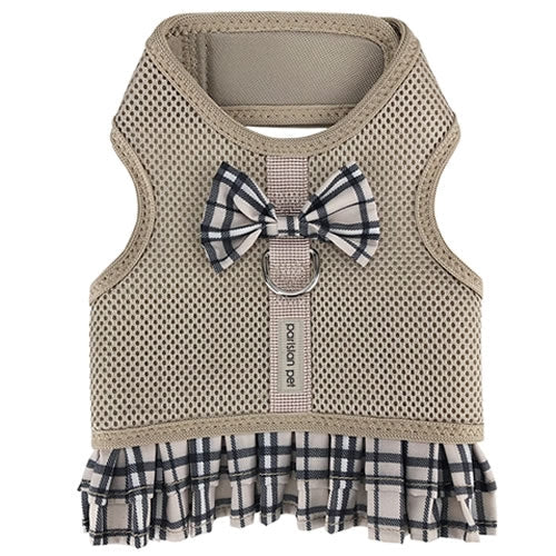 Parisian Pet ' Khaki Plaid' Harness Dress for Dogs & Cats – Fashionable and Comfortable Plaid Dog Harness Dress, Adjustable Fit