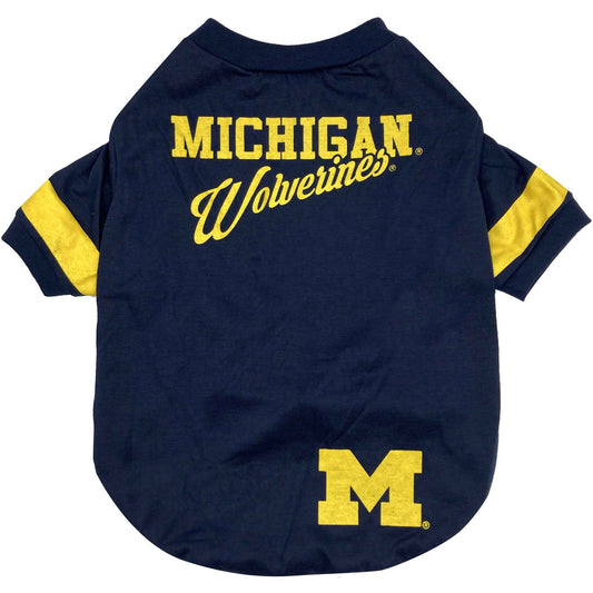 NCAA University of Michigan Wolverines Striped-Sleeve Dog T-Shirt