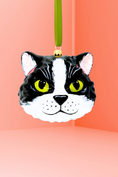 Load image into Gallery viewer, Mishka Tuxedo Cat Face Glass Ornament
