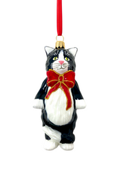 Mishka Tuxedo Cat Glass Ornament 