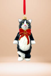 Mishka Tuxedo Cat Glass Ornament 