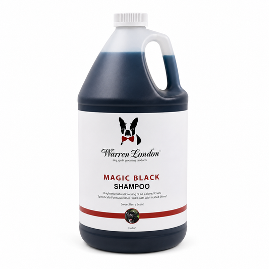 Southlake Paws Magic Black Brightening Dog Shampoo in a professional gallon size container with a sweet berry scent.
