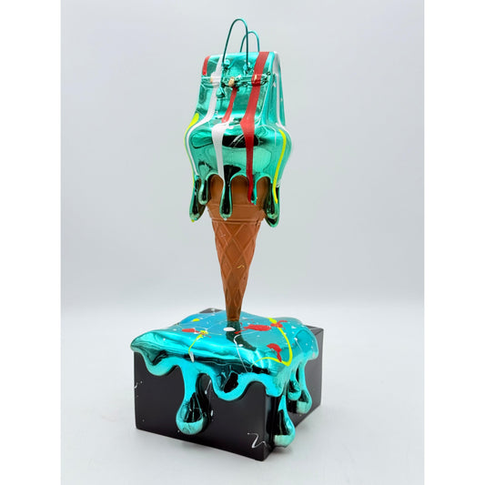 Melty Bag Sculpture - Blue Chrome Edition - blue chrome melty bag sculpture, luxury sculpture, product image 2
