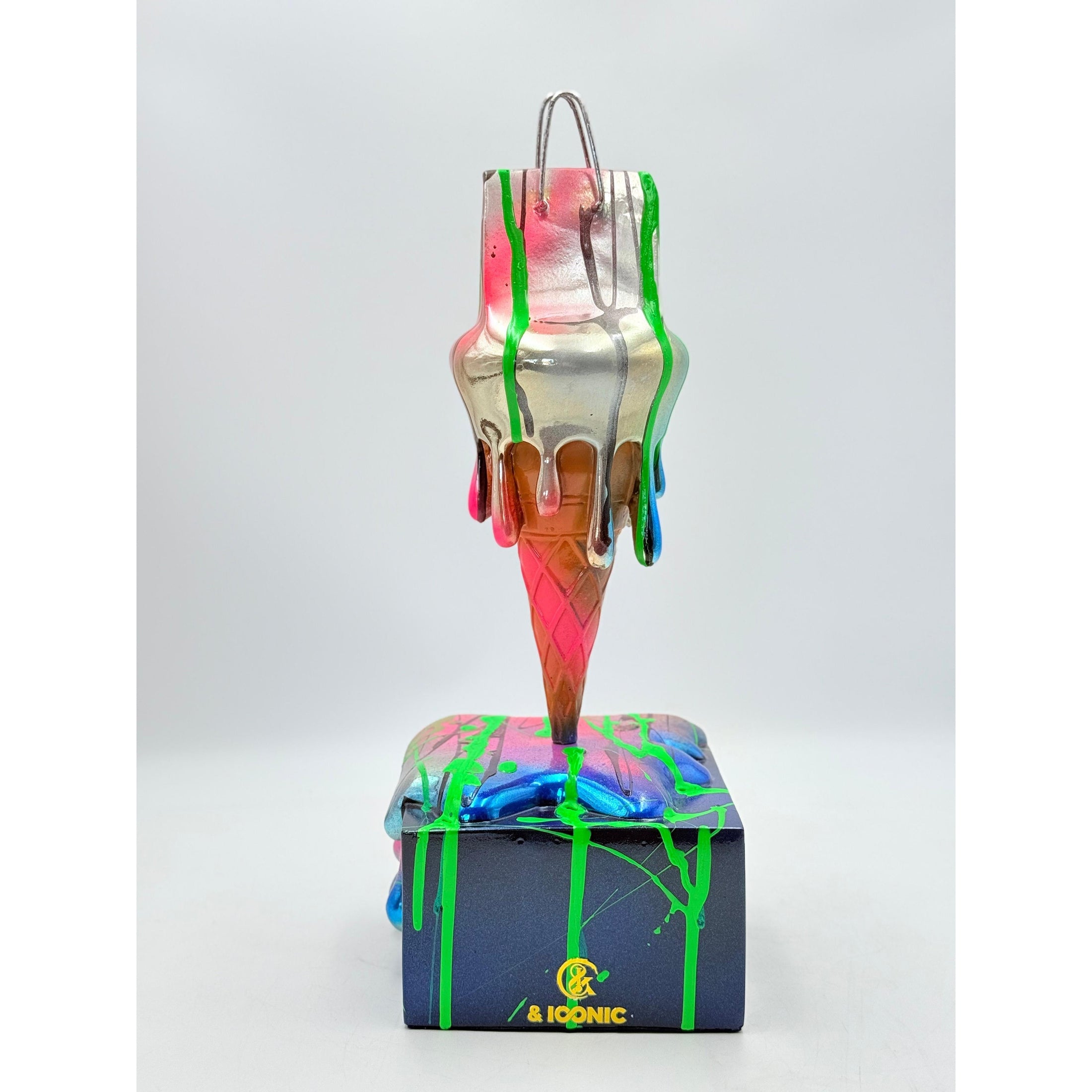 Melty Bag Sculpture - Chrome with Neon Drip Edition - neon chrome drip melty bag sculpture, luxury sculpture, product image 3