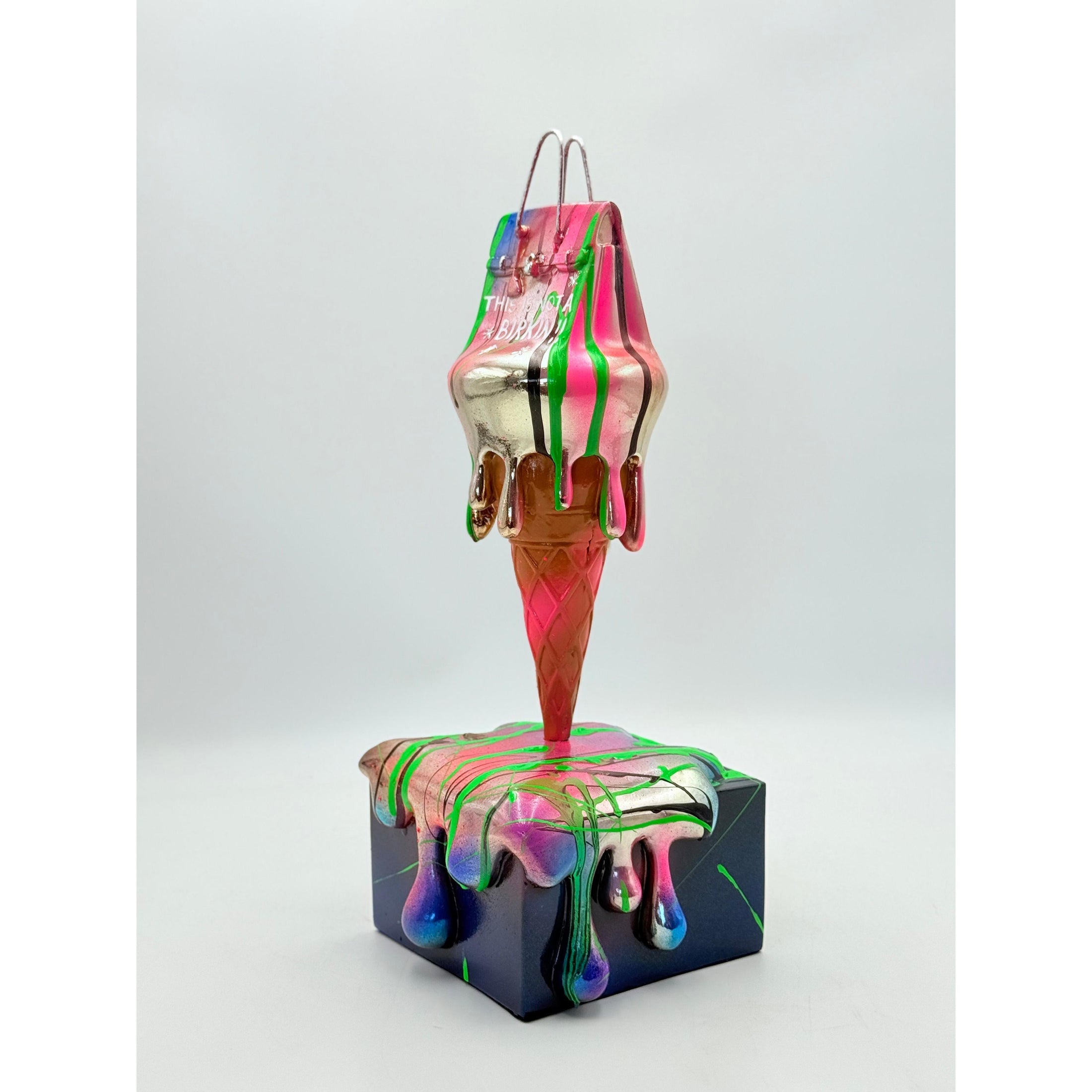 Melty Bag Sculpture - Chrome with Neon Drip Edition - neon chrome drip melty bag sculpture, luxury sculpture, product image 4