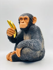 Modern Monkey Sculpture with Gold Banana