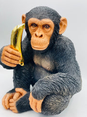 Modern Monkey Sculpture with Gold Banana