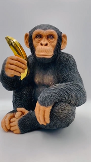 Modern Monkey Sculpture with Gold Banana