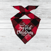 My First Christmas Red Plaid Dog Bandana