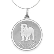 Sterling Silver Laser Etched Bulldog Dog 19mm Necklace