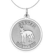 Sterling Silver Laser Etched German Shepherd Dog 19mm Necklace