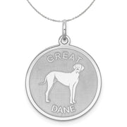 Sterling Silver Laser Etched Great Dane Dog 19mm Necklace