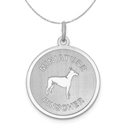 Sterling Silver Laser Etched Miniature Pinscher Dog 19mm Necklace