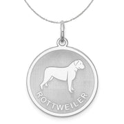 Sterling Silver Laser Etched Rottweiler Dog 19mm Necklace