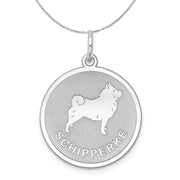 Sterling Silver Laser Etched Schipperke Dog 19mm Necklace