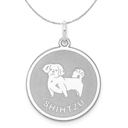 Sterling Silver Laser Etched Shih Tzu Dog 19mm Necklace