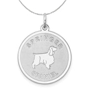 Sterling Silver Laser Etched Springer Spaniel Dog 19mm Necklace
