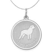 Sterling Silver Laser Etched St. Bernard Dog 19mm Necklace