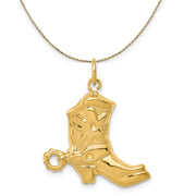 14k Yellow Gold Satin 2D Cowboy Boot Necklace