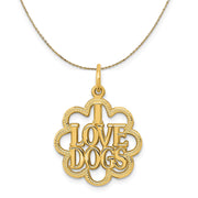 14k Yellow Gold I Love Dogs Scalloped Edge Necklace