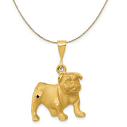 14k Yellow Gold Satin and Diamond Cut 2D Bulldog Necklace