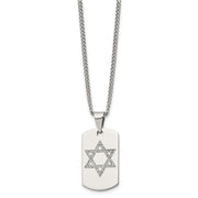 Stainless Steel & CZ Small Star of David Dog Tag Necklace, 22 Inch