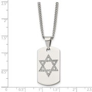 Stainless Steel & CZ Small Star of David Dog Tag Necklace, 22 Inch