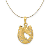 14k Yellow Gold Horse Head and Horseshoe Necklace