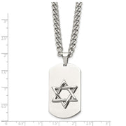 Stainless Steel Star of David Dog Tag Necklace - 24 Inch