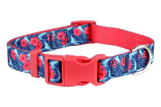 Parisian Pet 'Hibiscus' Collar for Dogs & Cats – Tropical Floral Collar for Dogs with Adjustable Fit and Pink Color