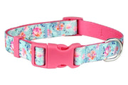 Parisian Pet 'Spring Blossoms' Collar for Dogs & Cats, Comfortable Dog Collar, High-Quality Floral Pet Collar, Light Blue and Pink-Valentine's Day
