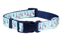 Parisian Pet 'Sail Boats' Collar for Dogs & Cats – Adjustable Nautical Light Blue Sailboat Dog Collar with Adjustable Fit
