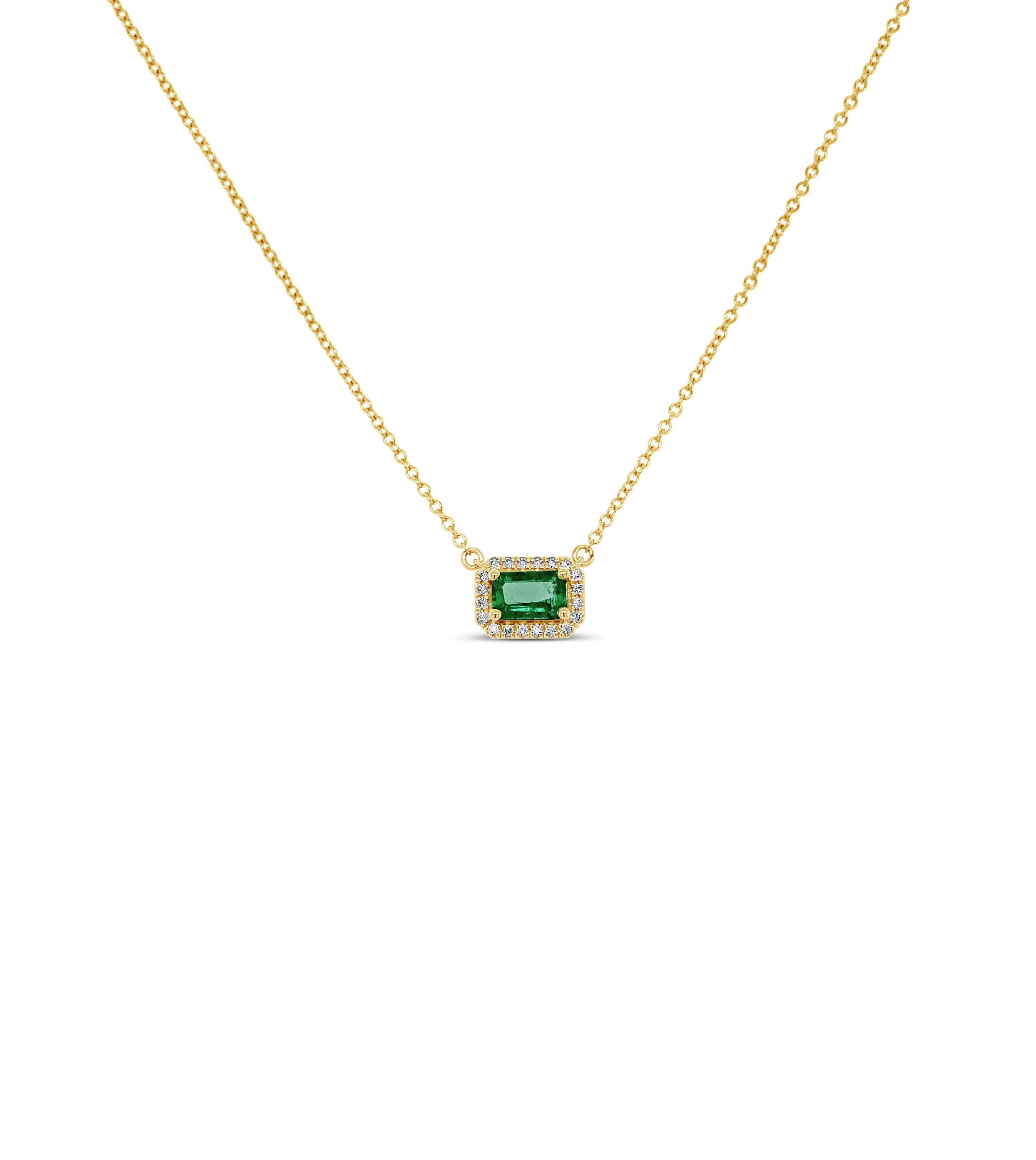 OLIVE & CHAIN Emerald & Diamond Necklace - Yellow Gold