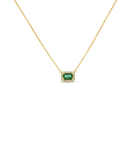 OLIVE & CHAIN Emerald & Diamond Necklace - Yellow Gold
