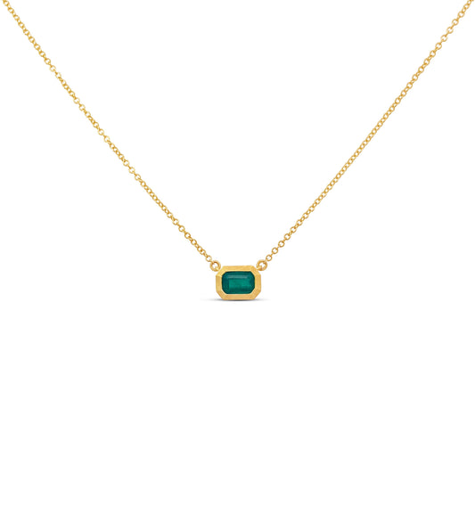 OLIVE & CHAIN Emerald Bezel Necklace - Yellow Gold