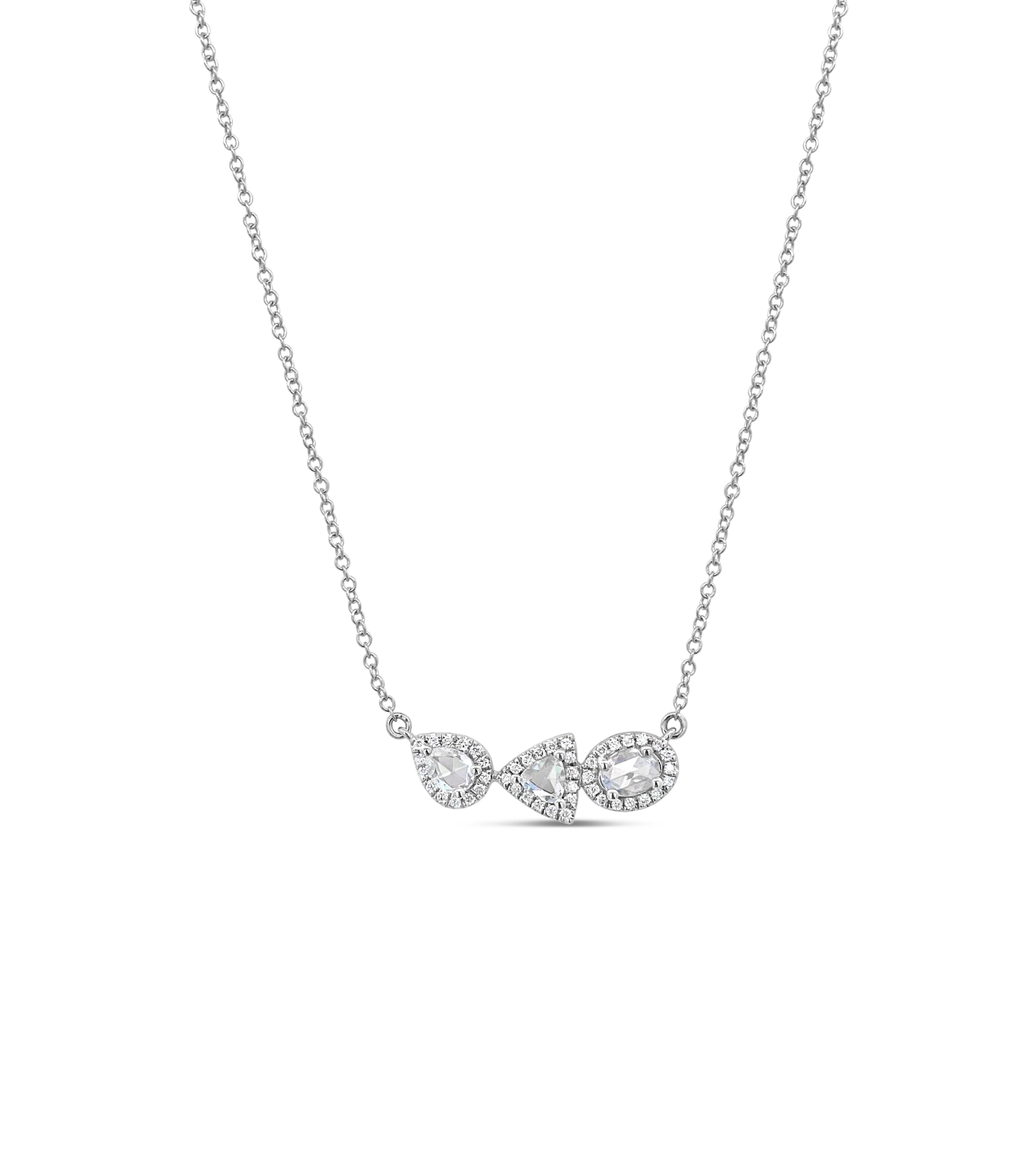 OLIVE & CHAIN Diamond Rose Cut Mixed Necklace - White Gold