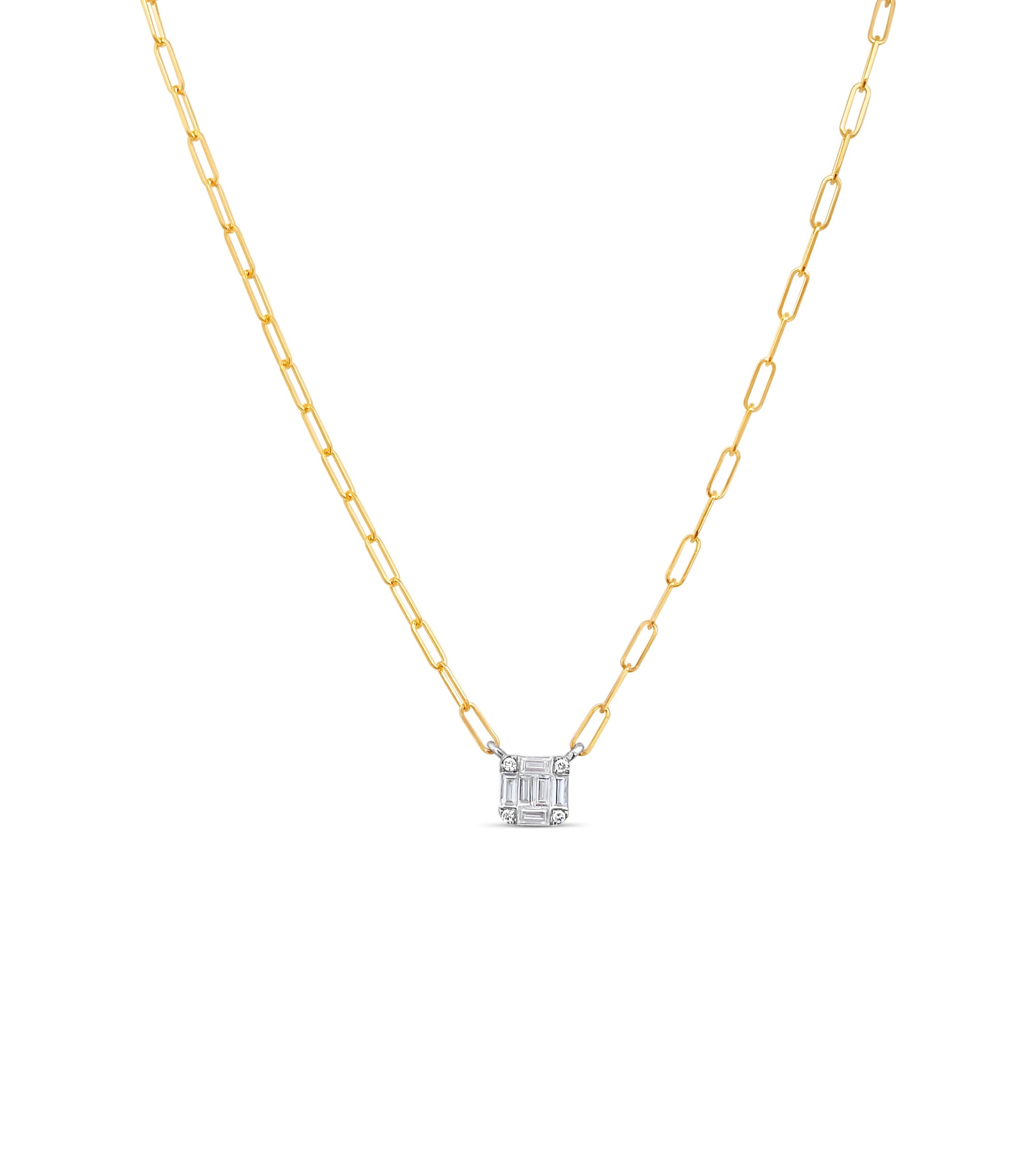 OLIVE & CHAIN Diamond Emerald Cut Cluster Necklace - Two-Tone Gold