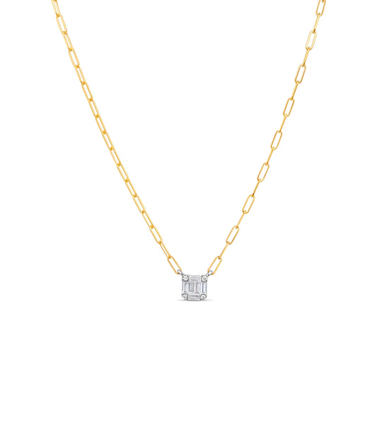OLIVE & CHAIN Diamond Emerald Cut Cluster Necklace - Two-Tone Gold