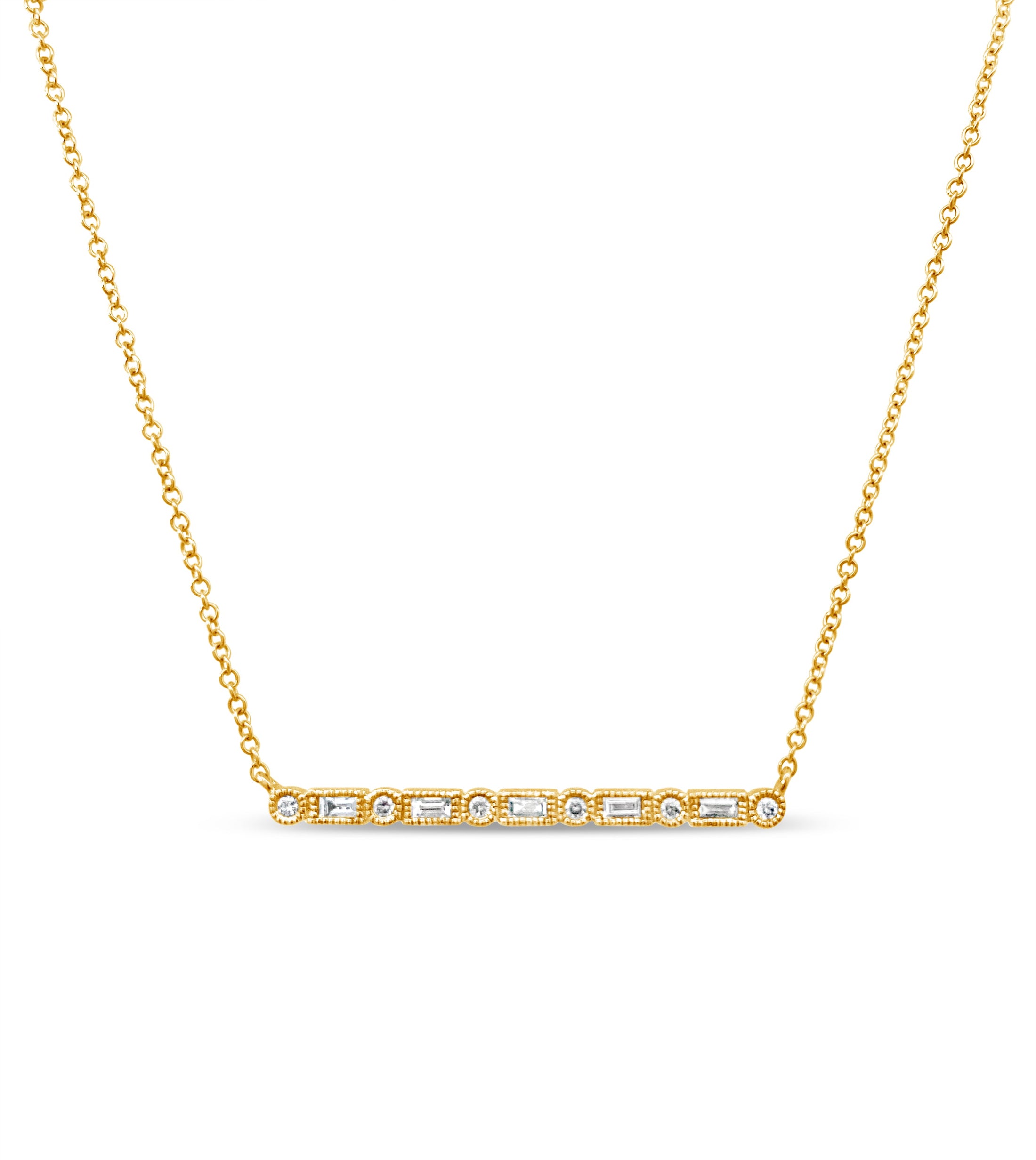 OLIVE & CHAIN Diamond Baguette & Round Bar Necklace - Yellow Gold