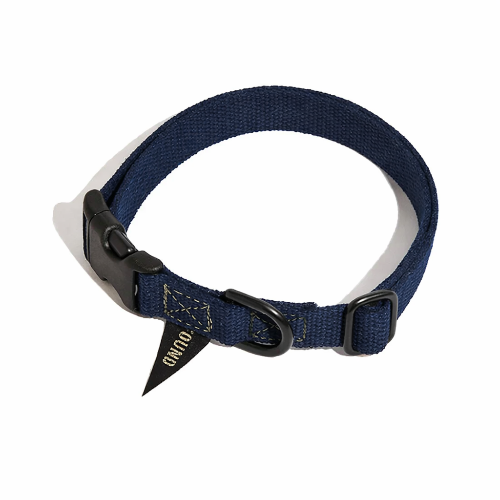 Found Classic Cotton Dog Collar | Navy – Matte Black Hardware