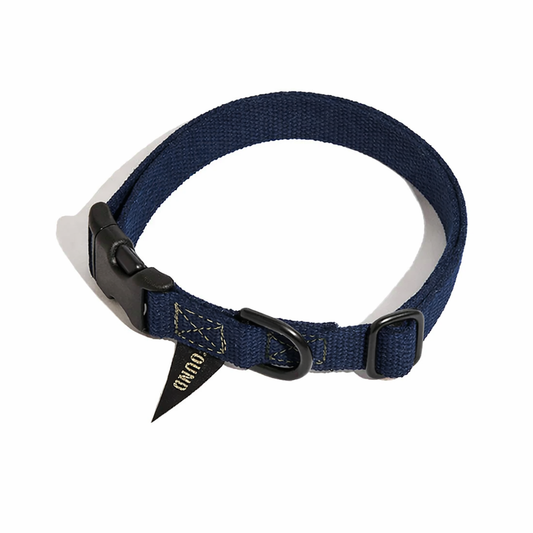 Found Classic Cotton Dog Collar | Navy – Matte Black Hardware