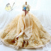 Handmade Luxurious Dog Gown Gold Glitter Pet Princess Trailing Dress Gold Glitter For Weddings Parties 