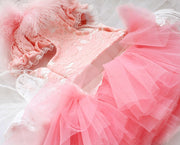 Unique Pet Feather Tutu Dog Lace Dress Princess Dress Pink Swan for Wedding Party Birthday Festival One Piece 