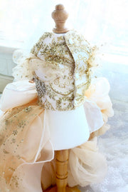 Handmade Luxurious Dog Gown Gold Glitter Pet Princess Trailing Dress Gold Glitter For Weddings Parties 