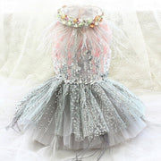 Handmade Glamorous Sequin Feather Pet Clothing Elegant Sparkling Dog Princess Dress 