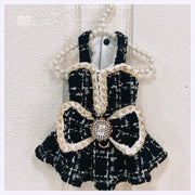 Luxury Black Tweed Rhinestone Dog Dress with Hat – Elegant French Couture Style