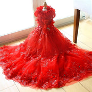 Handmade Luxury Pet Gown Red Lace Princess Dog Dress Weddings Special Occasions Photo Shoots Holiday Birthday 