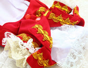 Handmade Regal French Court Dog Clothes Tailcoat Luxury Pet Suit With Shirt Lace and Gold Detailing 