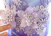 Handmade Luxury Pet Trailing Dress Dogs Cats Floral Embroidered Purple Gown 